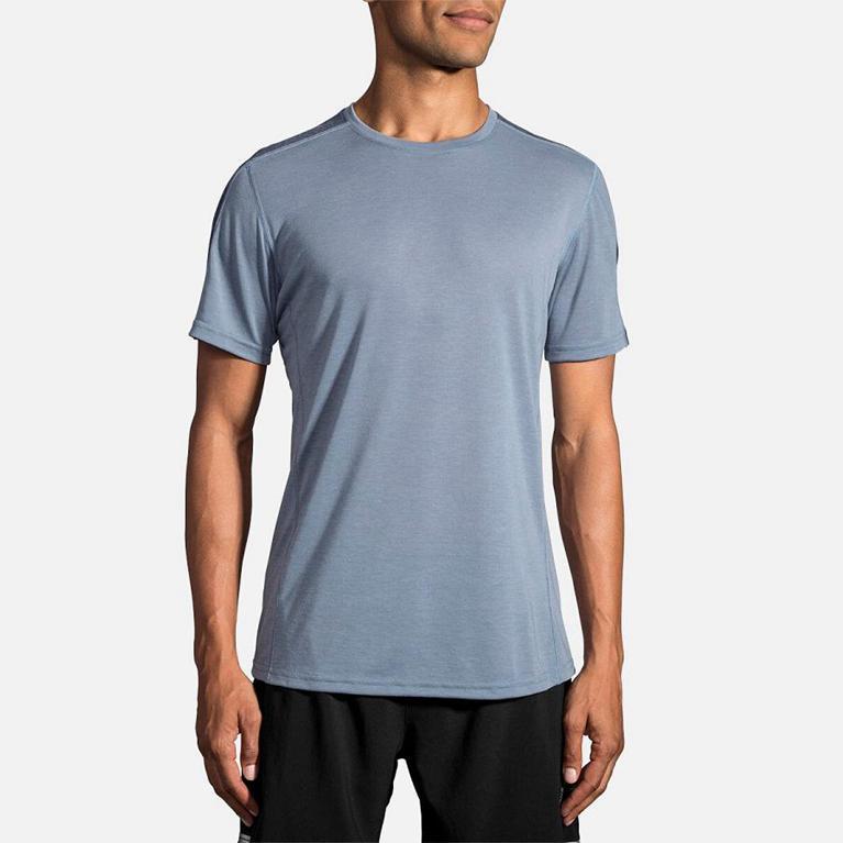 Brooks DISTANCE Short Sleeve Running Shirt Mens Canada - Blue (NWS786593)